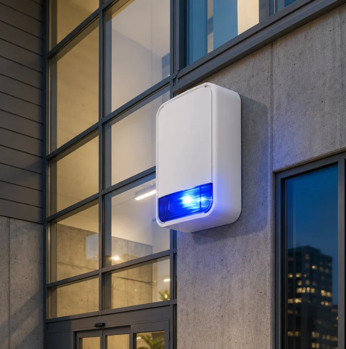 DSC - Wireless Outdoor Siren with Flasher صافرة لاسلكية خارجية مع فلشر وبطارية احتياطية